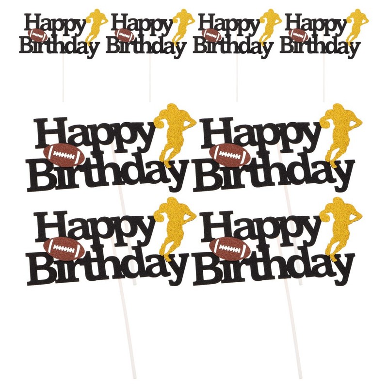 8 Pcs Rugby Cake Decoration Happy Birthday Cupcake Topper Decorations gallery