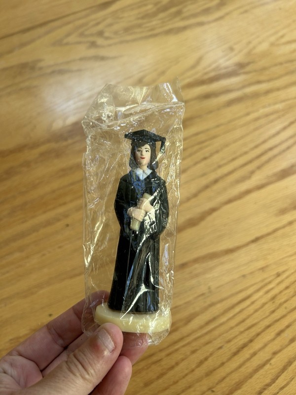 Vintage Female Graduate Cake Topper Figurine Black Cap & Gown Plastic 4.5″