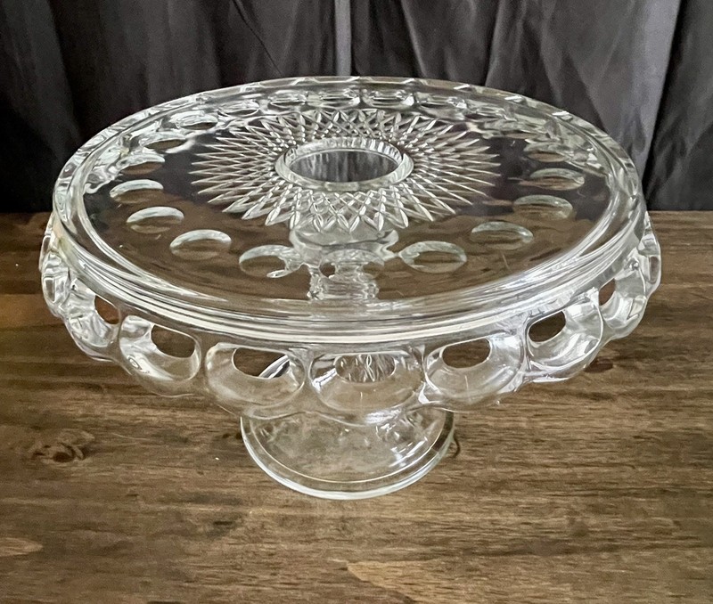 Vintage McKee Clear Glass Company Plymouth Thumbprint Pedestal Cake Stand