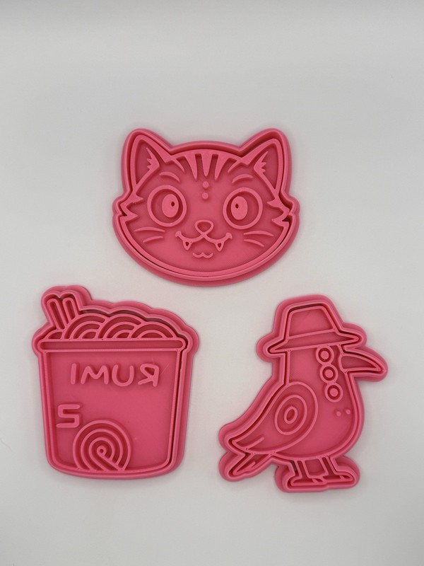 K-Pop Cookie Cutter Set 3D Printed Fondant – Ramen Cup, Cat, Bird, Chibi Faces gallery