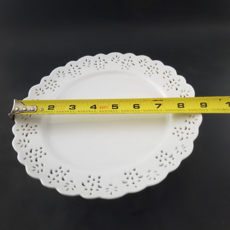 Pier One White Pedestal Cake Stand Porcelain Reticulated Scalloped Edge 8.5"D gallery