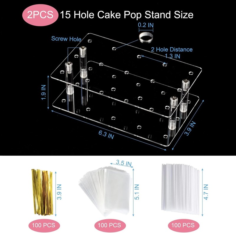HENABLE 2 Pack Cake Pop Stand with Sticks & Wrappers, 15 Holes Acrylic Cake Pops gallery