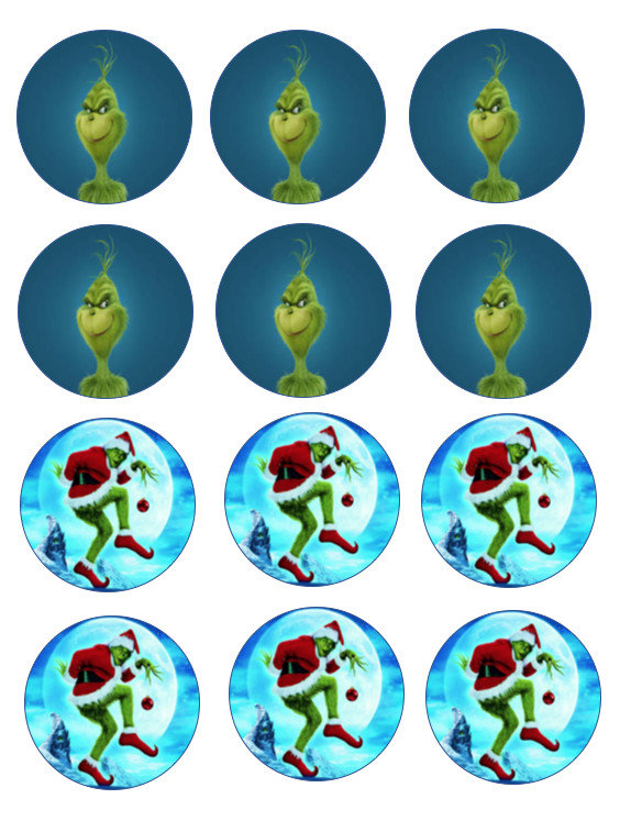 12 Grinch stole Christmas, holidays, edible paper, cupcake cookie toppers