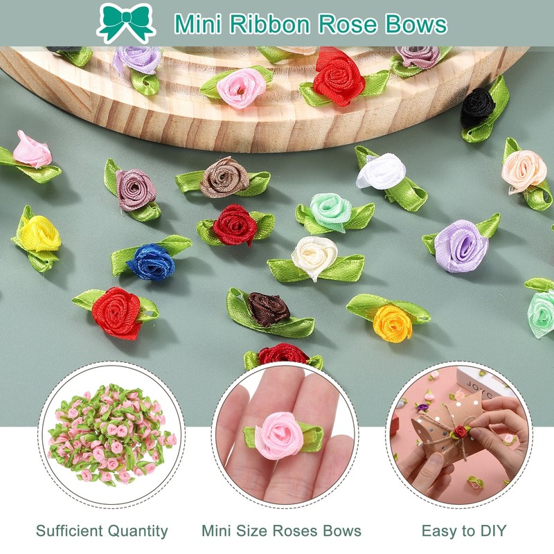 500 Pcs Mini Ribbon Roses Flowers Bows for Crafts, 15mm/0.6" Dia, Pink gallery