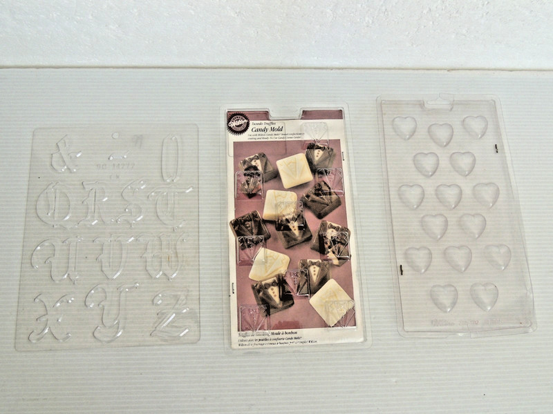 Lot of 3 Vintage Wilton Classic Candy Molds Tuxedo small hearts &large letters