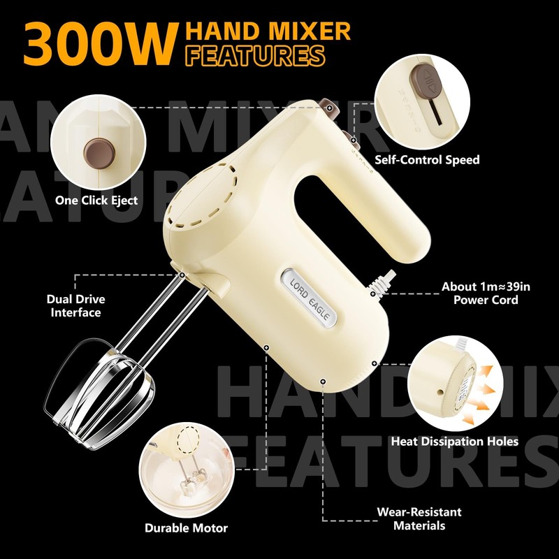 5-Speed Hand Mixer Electric, 300W Compact Small Handheld Mixer, Portable Kitc... gallery