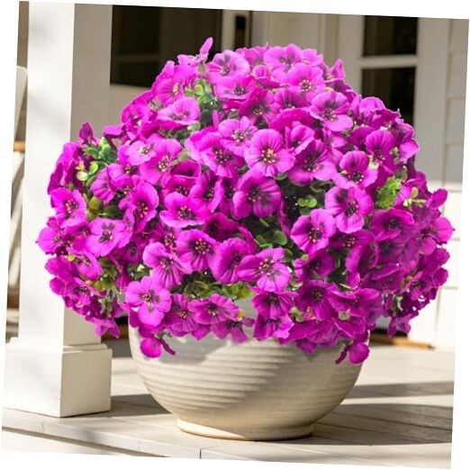 16 Bundles Artificial Pansy Flowers for Outdoors Fake Silk Flowers UV Fuchsia