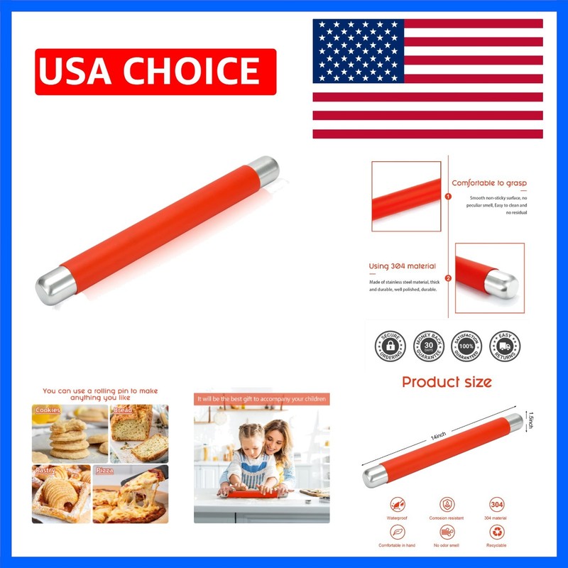 Rolling Pin Dough Roller for Baking with Thickened Non Stick Silicone Metal H…