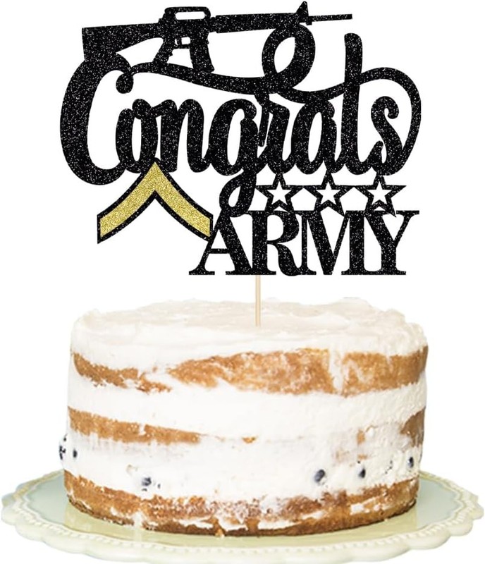 Black Glitter Congrats Army Cake Topper，Army Soldier Fighter Veteran’s Day Cake