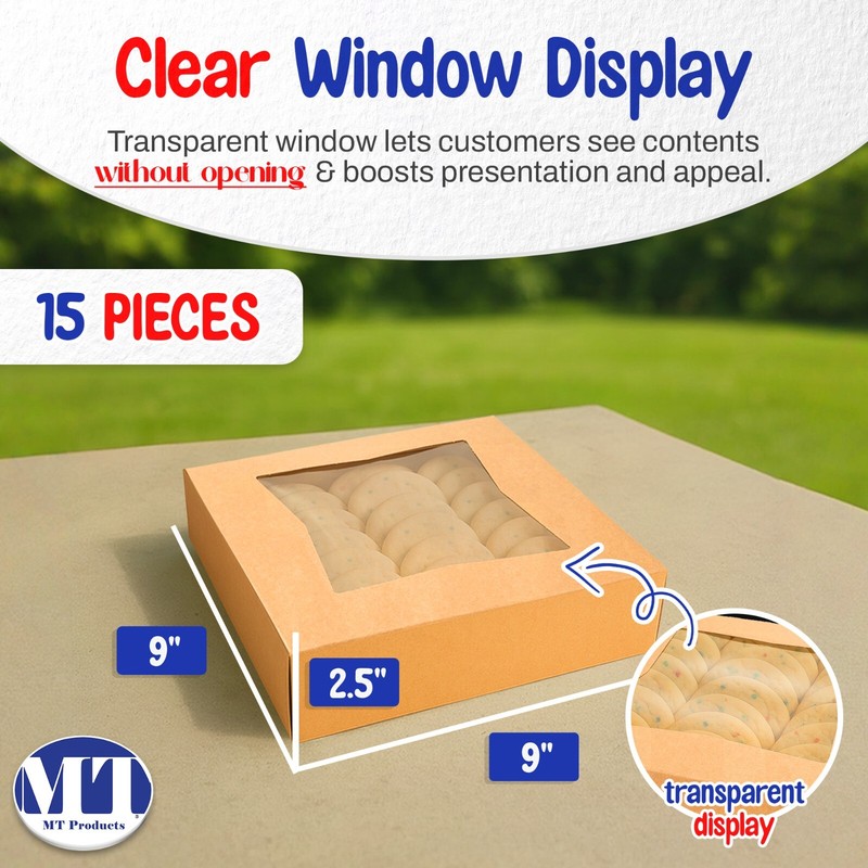MT Products Pie Box - 9" x 9" x 2.5" Brown Bakery Boxes - Pack of 15 gallery
