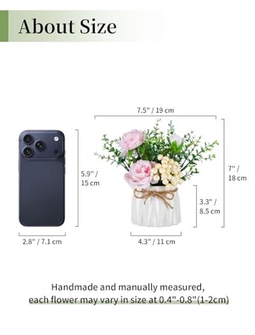 Table Decor Artificial Flowers Vase 7 Inch Small Fake Pink Rose in Vase - 2pcs gallery