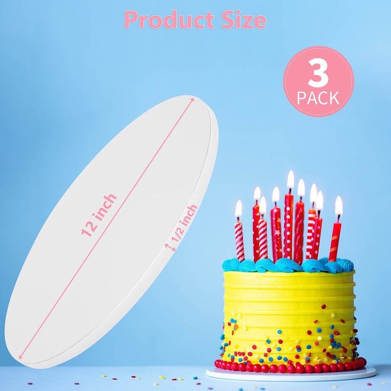 3 PCS 12-Inch Cake Drums Sturdy Boards 1/2 Thick Cardboard Round Base gallery