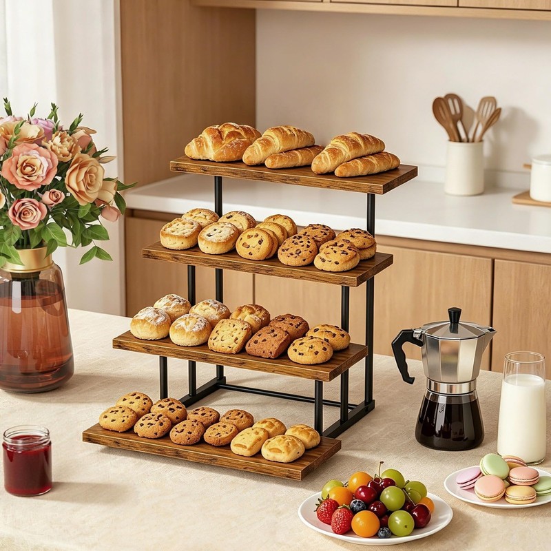 Wooden Cupcake Display Stand, 4 Tier Rectangular Tiered Dessert Stands, Cupca... gallery