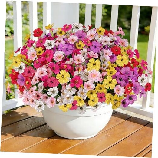 Artificial Flowers for Outdoors, 24 Bundles UV Resistant 24pcs Mix 6 Colors