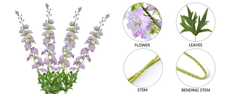 ple Delphinium Artificial Flower Long Stem Fake Larks Faux gallery