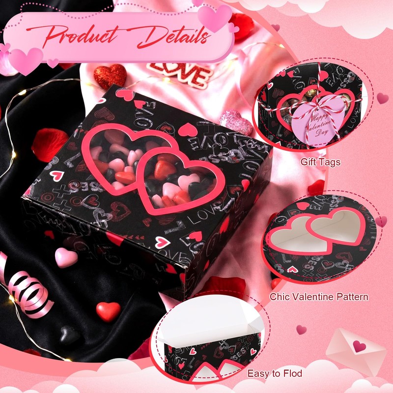 48 PCS Pink Valentine Cookie Boxes With Heart Cards Rope 4.3x4.3x1.2" gallery