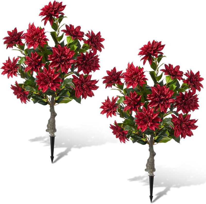 2 Pa 31.5″ Artificial Dahlia Flowers Tree with Ground Spikes,