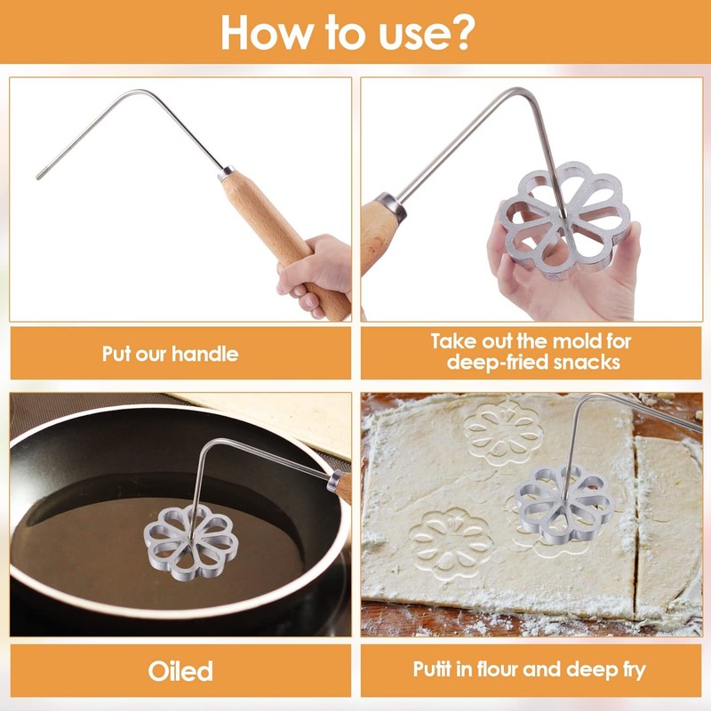 7 Pieces Rosette Iron Set Bunuelos Mold With Handle Lotus Flower Bunuelos Cookie gallery