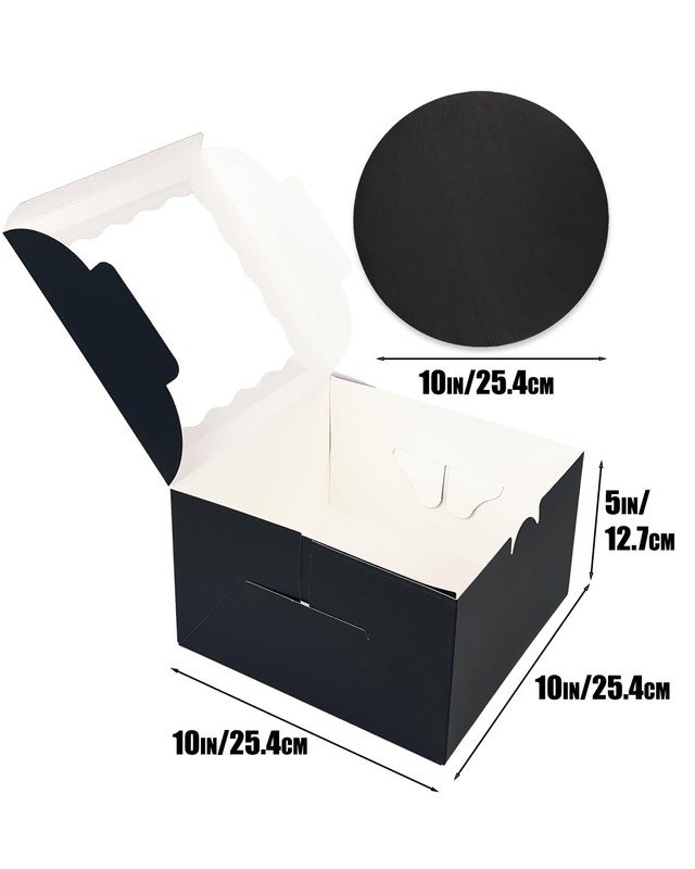10x10x5 Cake Box 4 Sets Black Cake Box with Window ＆ 4 Sets 10" Black Cake Ro... gallery