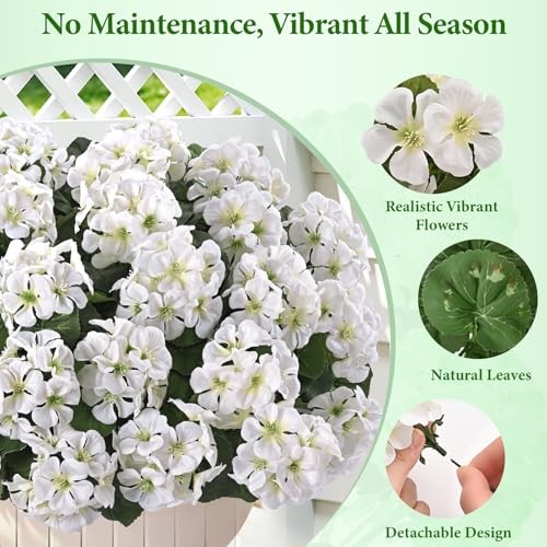 8 Bundles Artificial Flowers for Outdoors, Realistic Geraniums 8 Pack White gallery