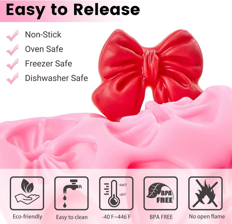 4PCS Strawberry Fondant Molds, Bow Fondant Silicone Molds, Fruit Baking Mold for gallery