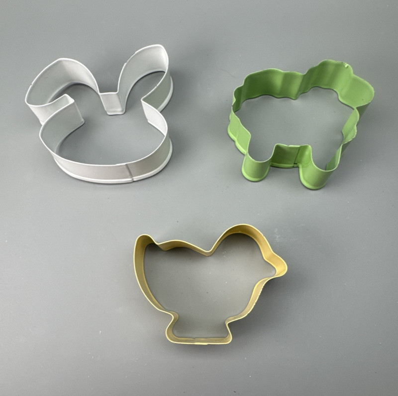 Lot of 3 Metal Easter Shaped Cookie Cutters Easter Bunny Rabbit Chick Sheep gallery