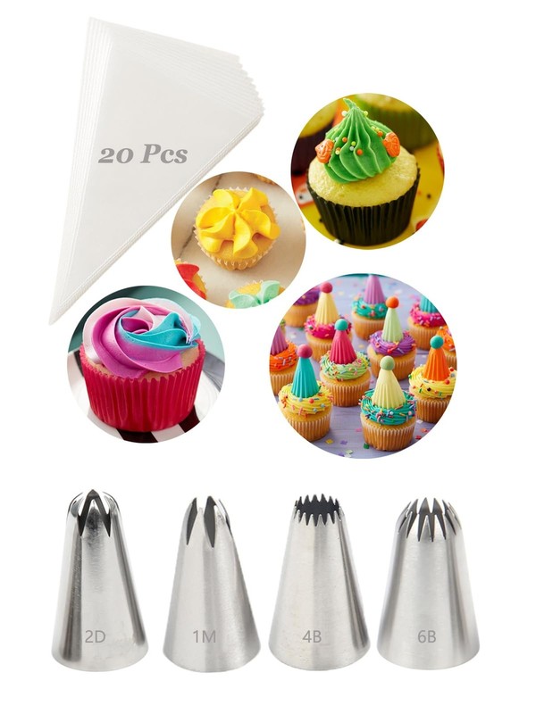 1M, 2D, 4B, 6B Piping Tips Set with Disposable Bags – Professional Stainle