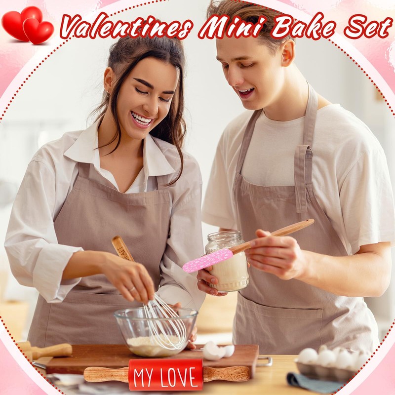 Mini Bake Set with Mini Spatula Whisk and Rolling Pin Sweetheart Pattern Heat... gallery