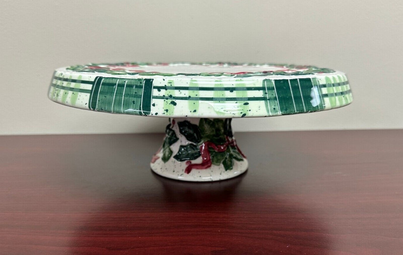 Make The Season Bright Christmas Holly 12″ Pedestal Cake Plate