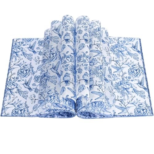 150Pcs Blue Floral Wax Paper for Food Chinoiserie Blue White Flower Decorative gallery