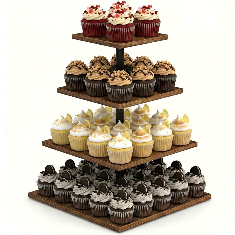 Wooden 4 Tier Cupcake Stand for 50 Cupcakes,Cupcake Holder,Cupcake Tower,Tier…