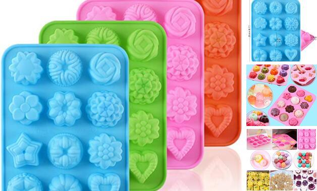 Flower Heart Shape Chocolate Silicone Mold, 4 Packs 12 Cavity Candy Baking