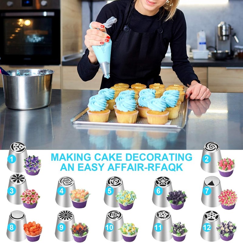 47 Pcs Russian Piping Tips Set 12 Flower Frosting Nozzles Icing Tips Cake gallery
