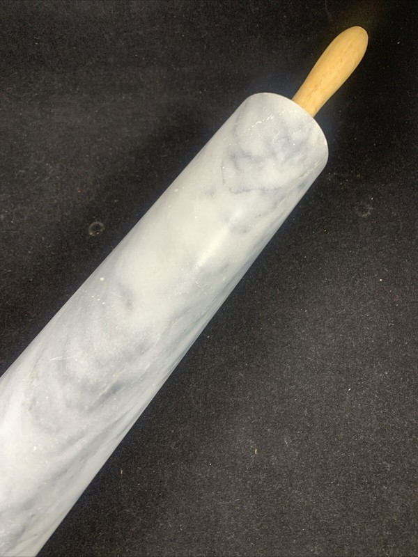 SOLID MARBLE Baking Rolling Pin w/WOODEN HANDLES + Wood Stand: 18" Long & 4½lbs. gallery