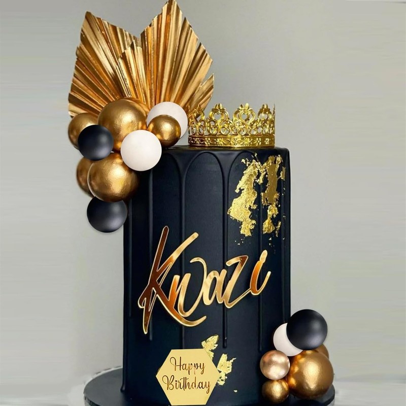 48Pcs Balls Cake Toppers Man Cake Decorations with Black Gold White Balls gallery