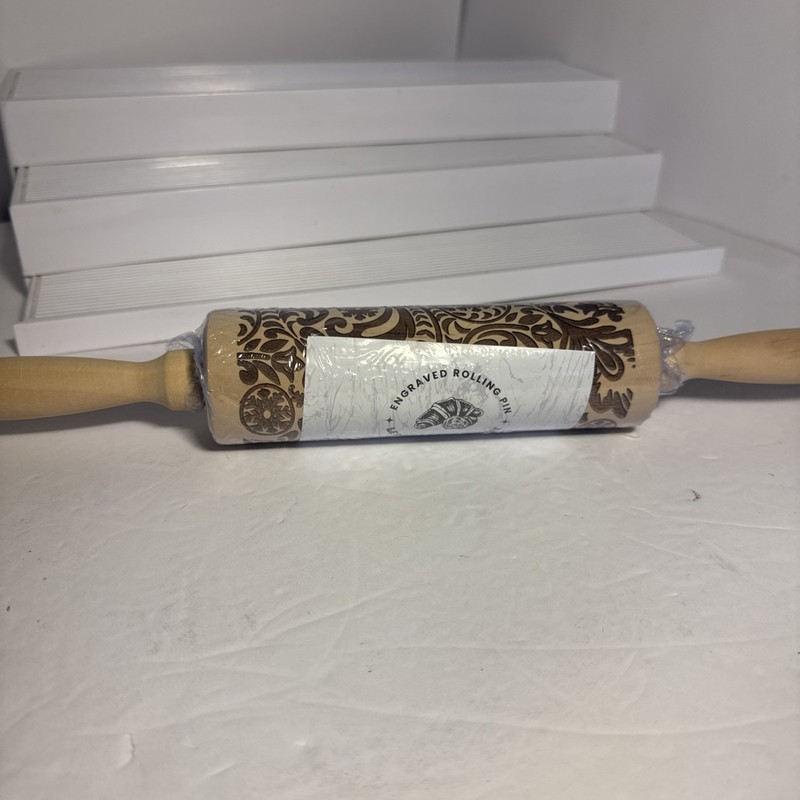 Embossed Rolling Pins With Patterns for Baking, 6 inch Engraved Wooden Rolling