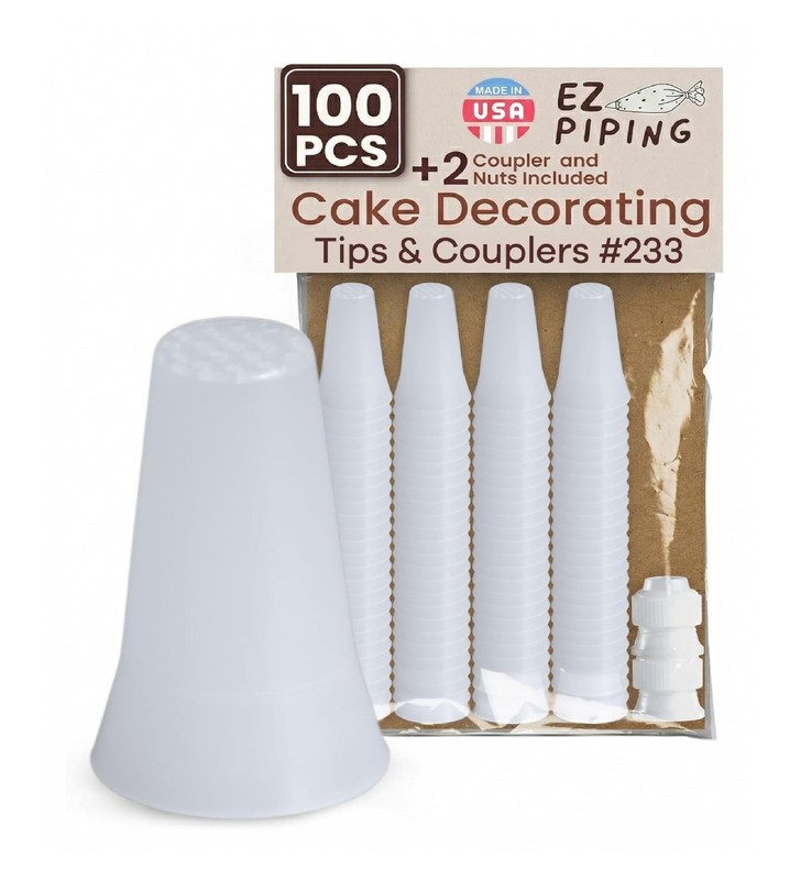 Reusable Plastic Piping Tips Standard Size Grass Tip #233 100 Pack with 2 Cou…