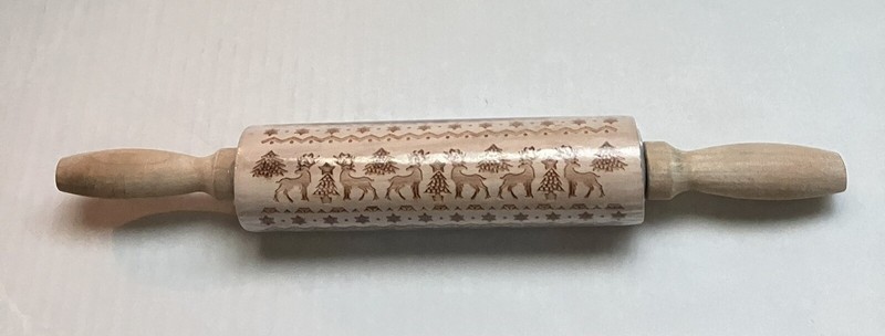 Natural Raw Wood Slender Rolling Pin Decorative Varied Christmas Designs 13.5” gallery