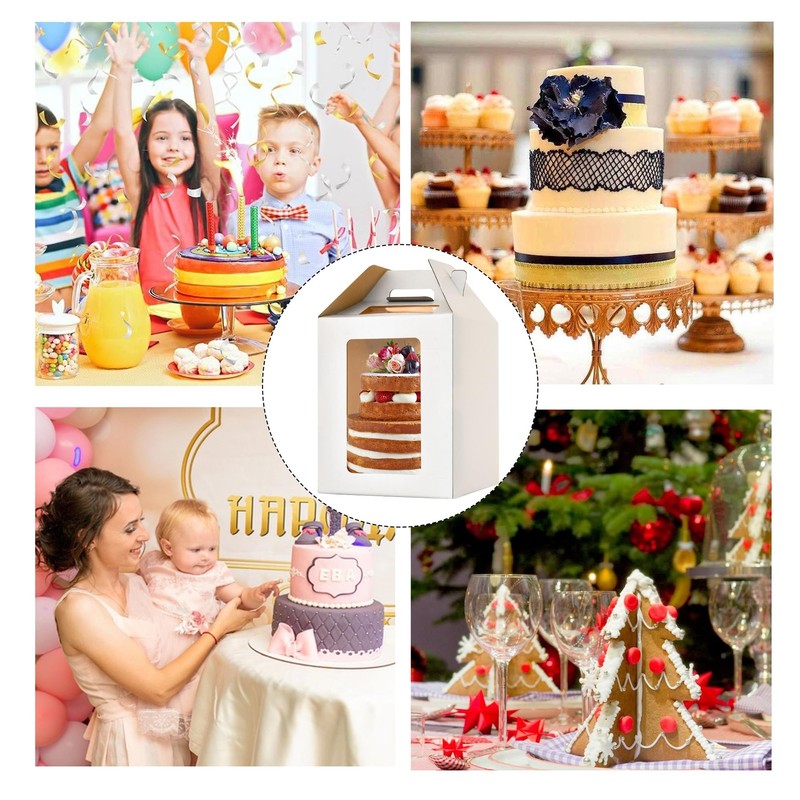 2 Pack Tall Cake Boxes With Window 10x10x12 Inch Layered Cake Carrier White gallery
