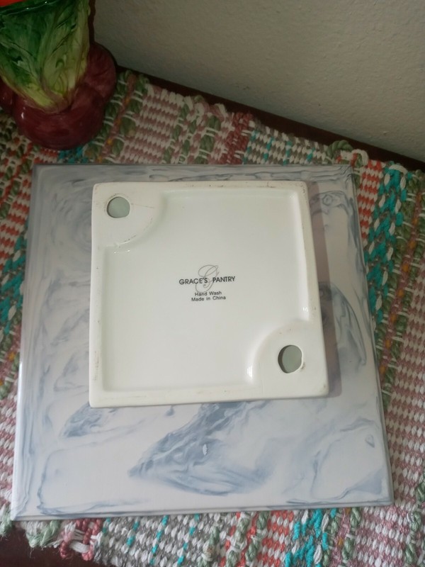Grace's Pantry Pedestal Cake Dessert Stand Plate Square Black White Marble Look gallery