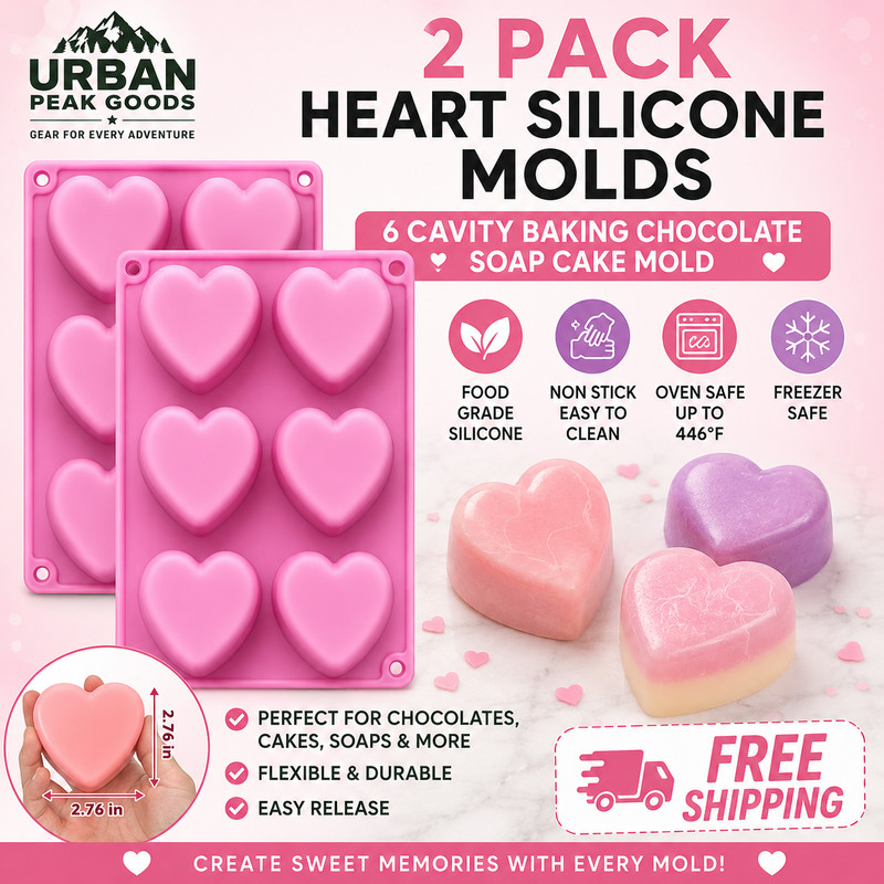 2 Pack Heart Silicone Molds 6 Cavity Baking Chocolate Soap Cake Mold