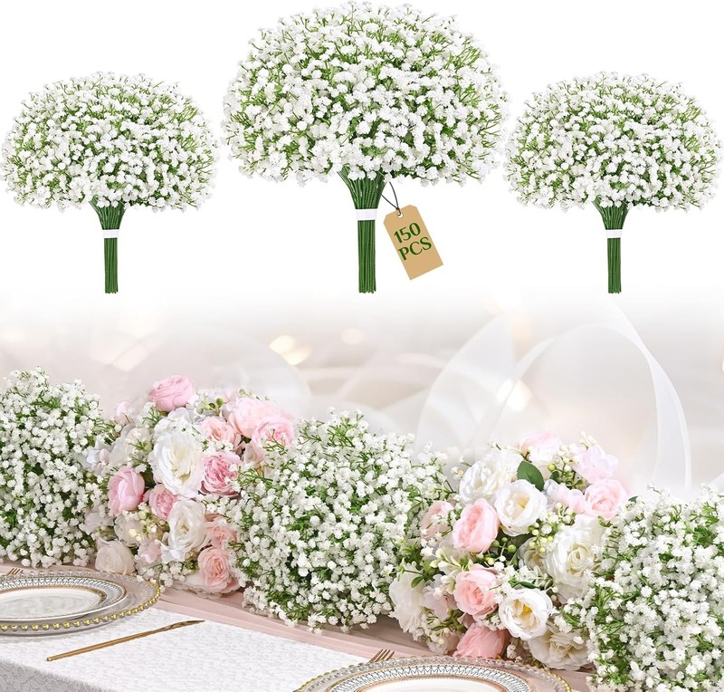150 Pcs Babys Breath Artificial Flowers, White Baby Breath