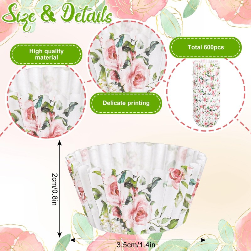 FYSUIMU 600Pcs Mini Pink Flower Cupcake Liners Spring Floral Baking Cups Muff... gallery