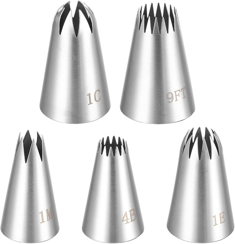 5 Pack Large Star Piping Tips Large Icing Tips for Cakes 9FT 1C 1E 1M 4B Stainle gallery