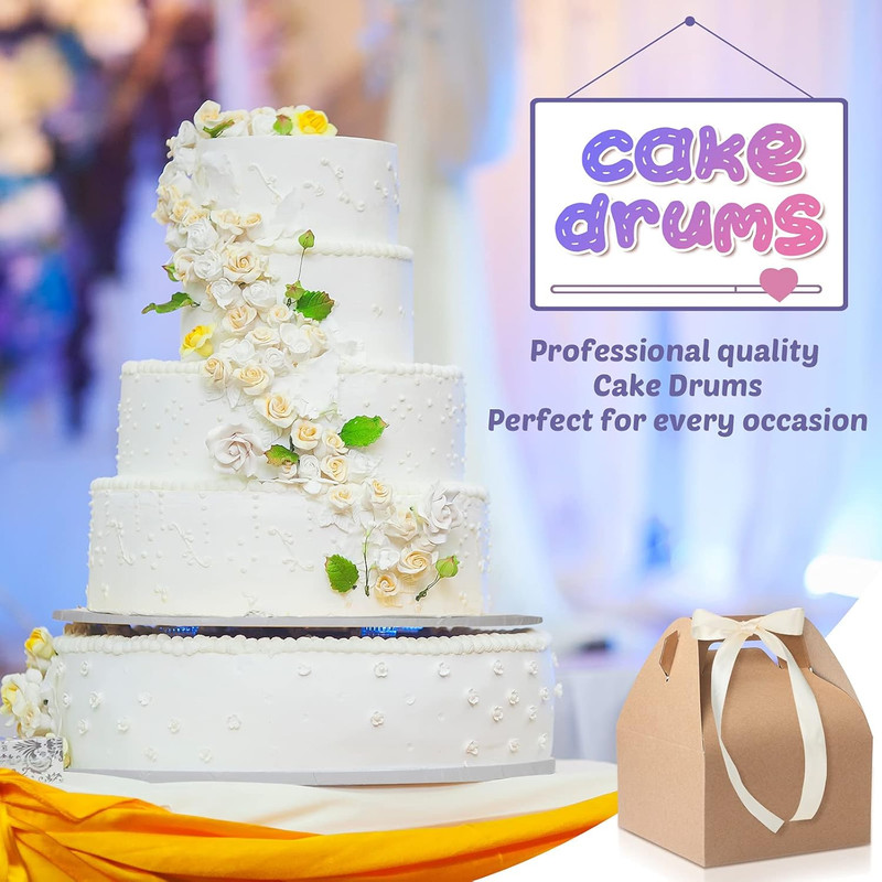 8 Pieces Cake Drums Boards round Sturdy Cake Drum with 2 Pieces Satin Ribbon for gallery