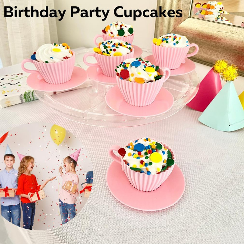 Evelots Baking Cupcake Molds - Silicone Teacup Set - 12 Pc Set - Oven-Safe - Non gallery