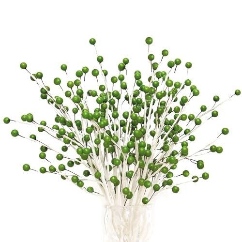 12 Pack Christmas Ornaments Artificial Berry Stems 14" Fake Holly Berry Green gallery