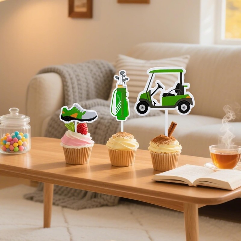 2026 New Golf Cake Decorations with Mini Cart, Clubs, Ball, Green Tree, Red Flag gallery