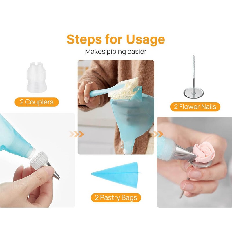 42Pcs Cake Decorating Kit Baking Frosting Icing Nozzle Tips Piping Bags Reusable gallery