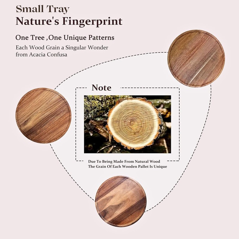 11.5 Inch Small Wood Round Decorative Tray for Home Decor, 11.5", Brown gallery